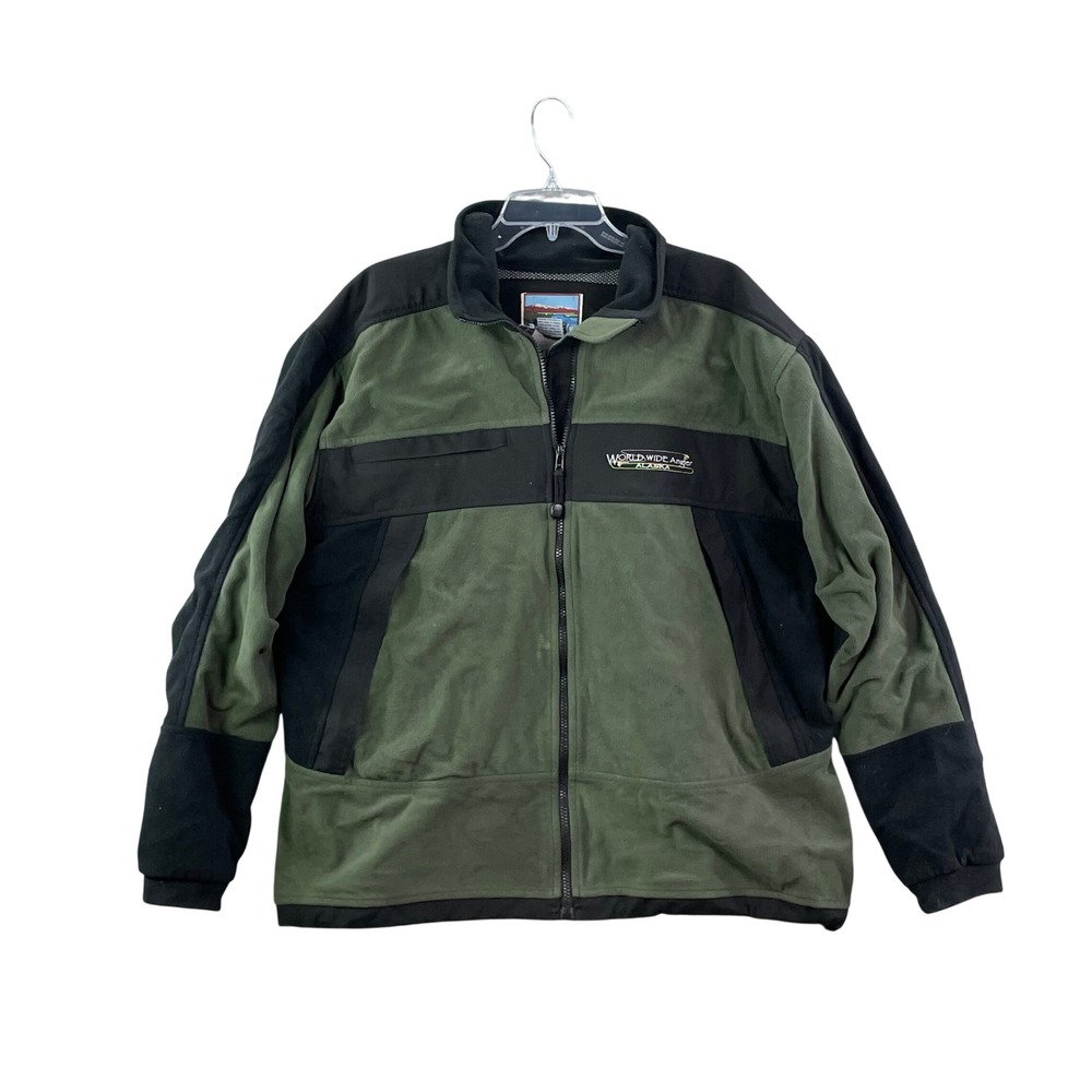 Pacific Fly Fleece Jacket Men XL Green World Wide Angler Alaska Fishing Full Zip